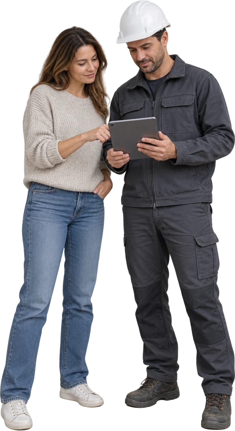 An ARSO Electrical contractor reviewing plans with a homeowner